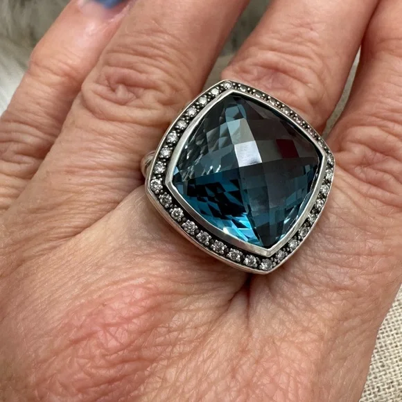 David Yurman Moonlight Ice Hampton Blue Topaz Diamond Albion Ring - Picture 5 of 12